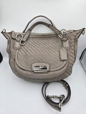 COACH 19312 Kristin Taupe Woven Leather Large Satchel Shoulder Bag *Please Read*